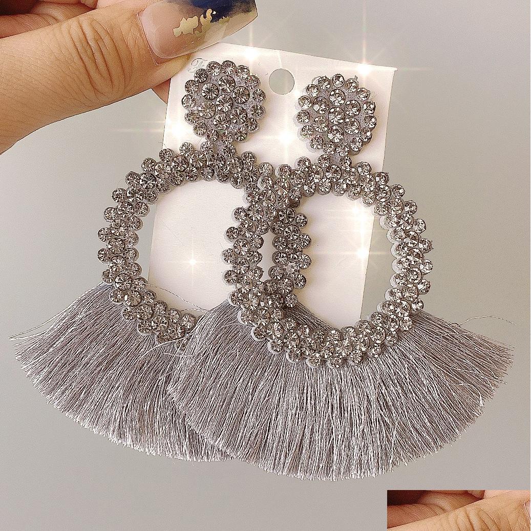 

Stud Fashion Jewelry Personality Sier Color Earrings Inlaid Rhinestone Tassels Drop Delivery Dh27W