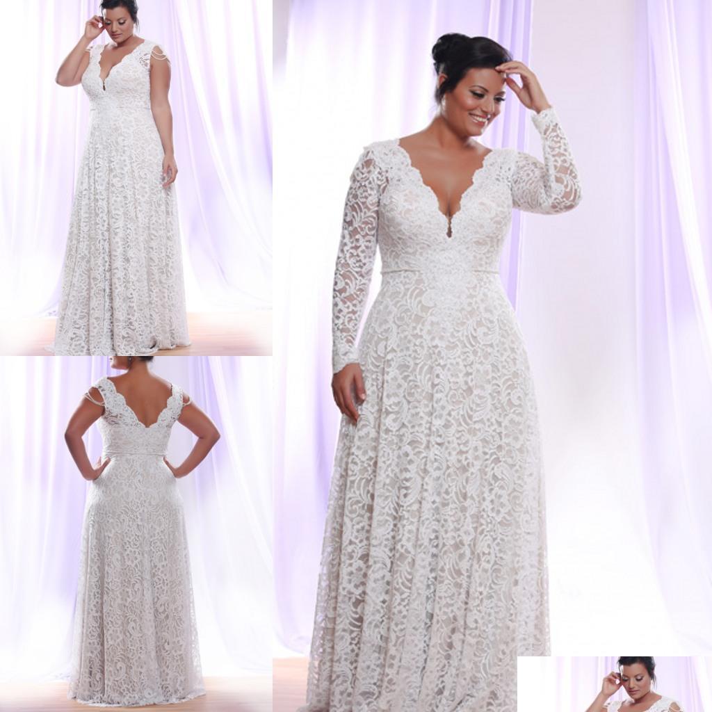 

A-Line Wedding Dresses Aline Plunging Neckline Detachable Sleeve Lace Appliques Bridal Gowns Floor Length Plus Size Dress Customized Dhfkr, Pink