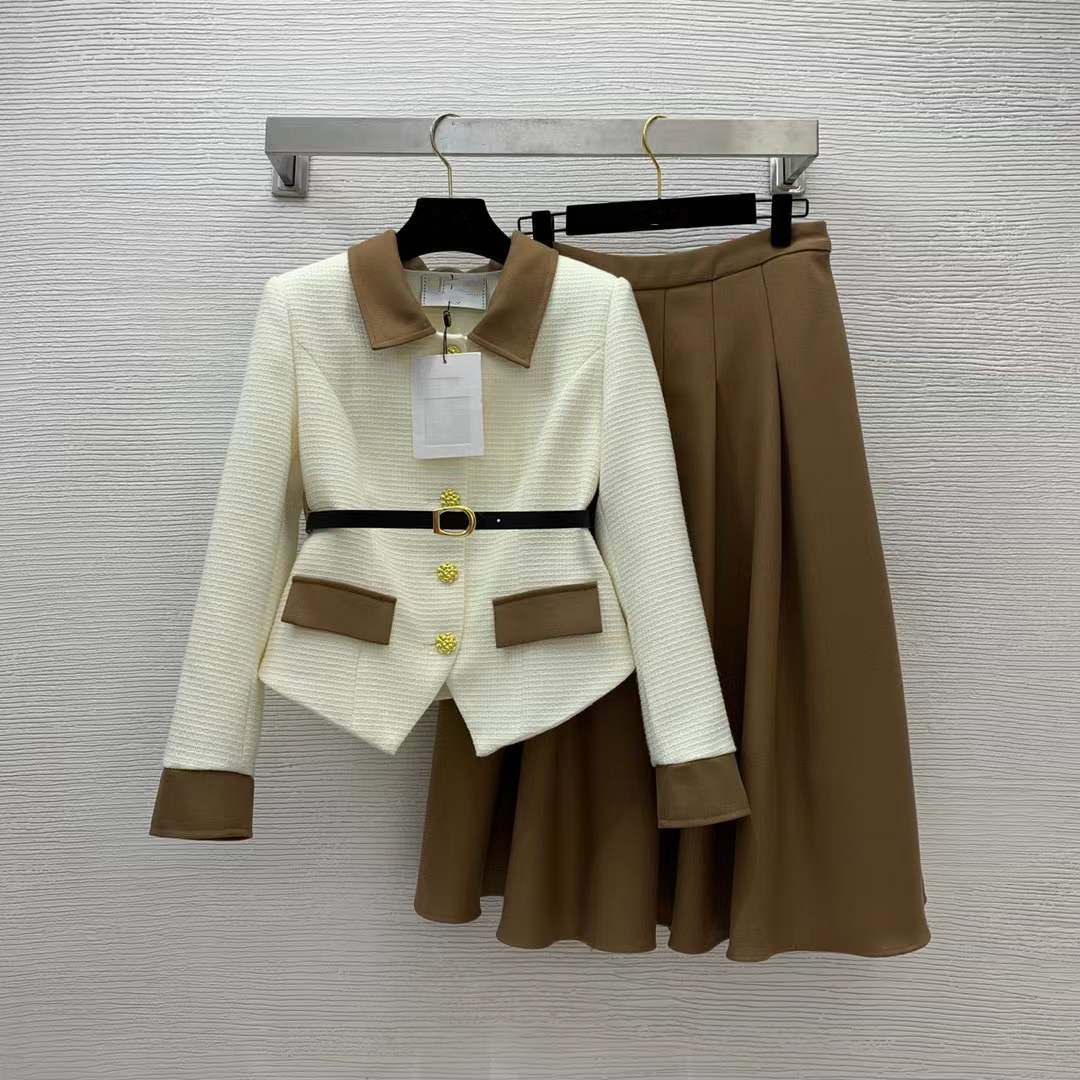 

Luxury Women's Two Piece Dress 2023 New Spring Lapel Neck Coat Brand Same Style Designer Skirts 1217-3, Picture color