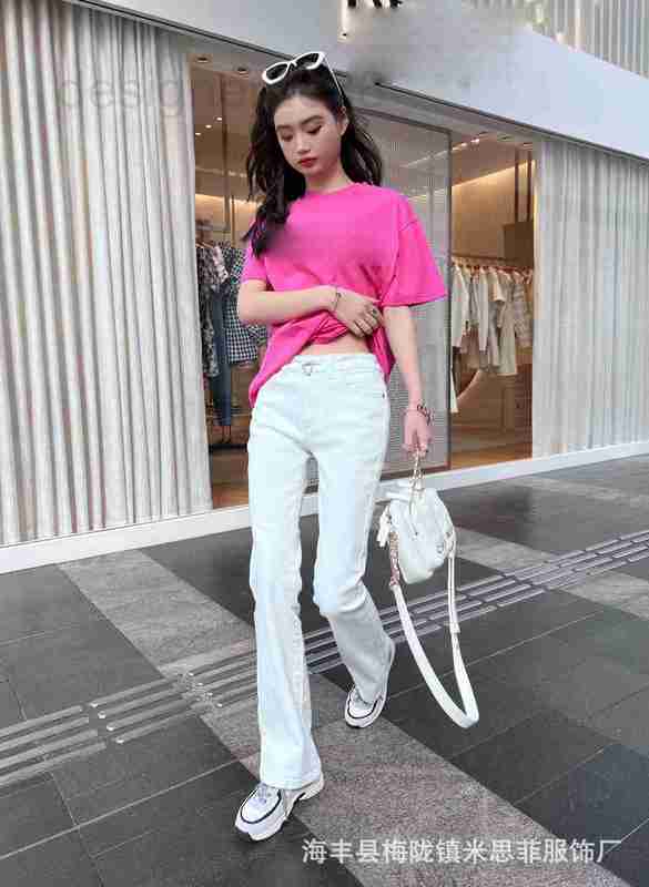 

Women' Jeans designer P Metal Triangle Button Standard Washed 22 Spring High Waist Micro Flare Straight Pants 265F, White8