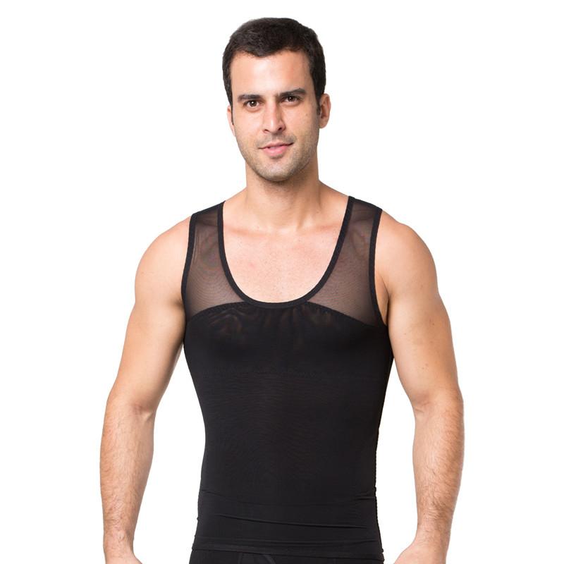 

Men's Body Shapers Summer Thin Nylon Belt Sculpting Orthopedic Underwear Elastic Slim Vest Waist Abdomen Black White Tank Tops