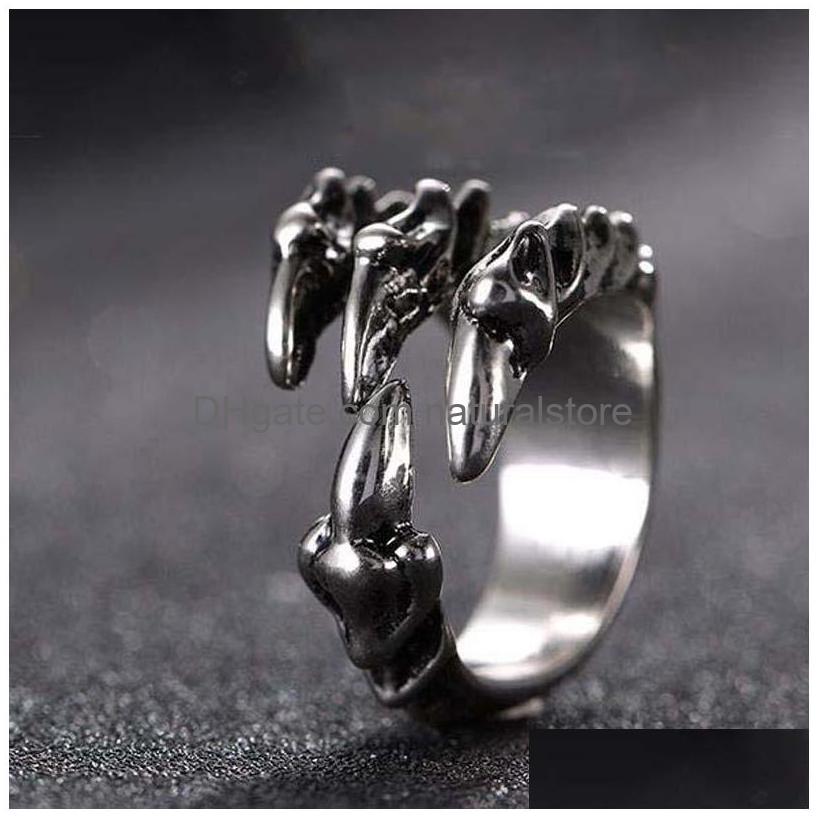 

Band Rings Punk Rock Stainless Steel Mens Resizable Dragon Claw Vintage Gothic Jewelry Sier Color Men Ring Drop Delivery Dhruy