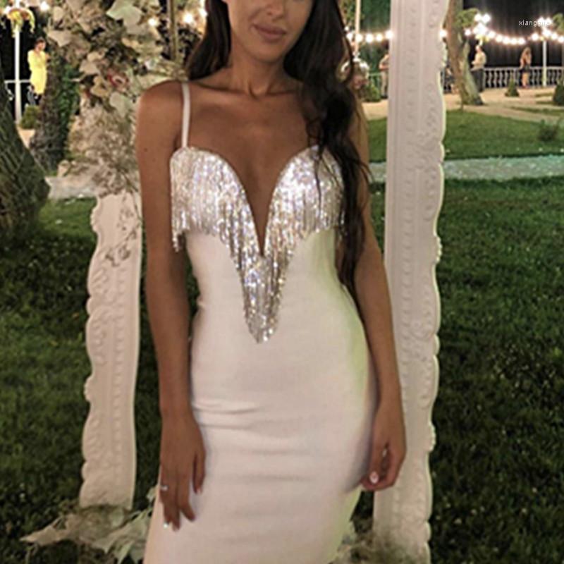 

Casual Dresses Women Sexy Bandage Dress Summer Autumn Bodycon Beading White Wedding Party Club Celebrity Elegant Knee Lenght Vestidos, Black