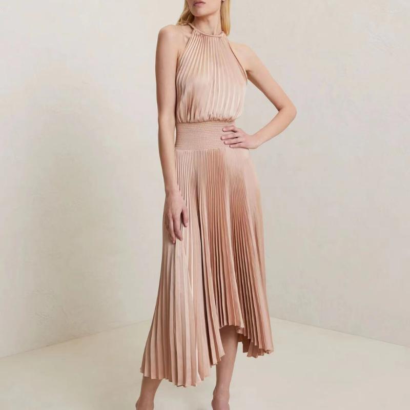 

Casual Dresses 2022 Top Quality White Black Flocking Polka Dots Linen Silk Cascading Ruffles Asymmetrical Midi Dress Women