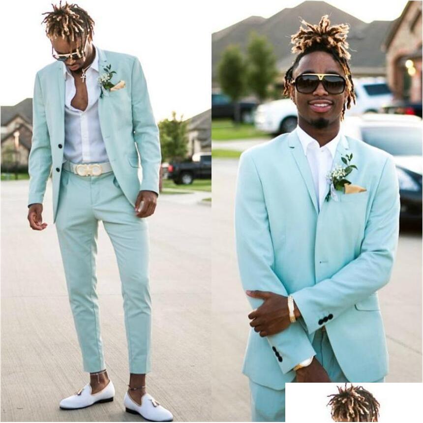 

Wedding Tuxedos Mint Green Slim Fit Two Pieces Beach Groomsmen Suits Groom Wear Peaked Lapel Formal Prom Suit Jacketadd Drop Deliver Dhixy, Gray