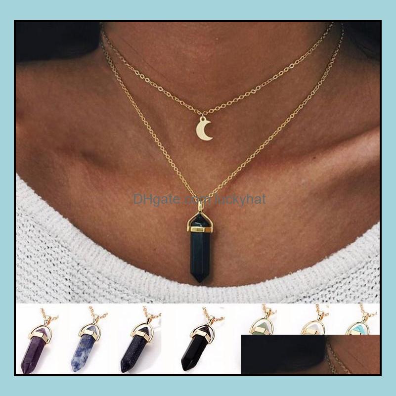 

Pendant Necklaces Bohemia Hexagonal Column Quartz Moon Choker Necklace Fashion Natural Stone Crystal For Women Jewelry Drop Delivery Ot04E
