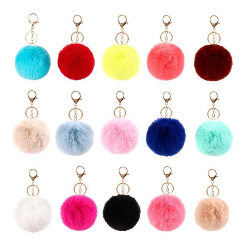 

MultiColor 8cm Rabbit Fur Ball Keychain Pom Pom Plush Car Key chain Handbag Key Ring Pendant Key Rings
