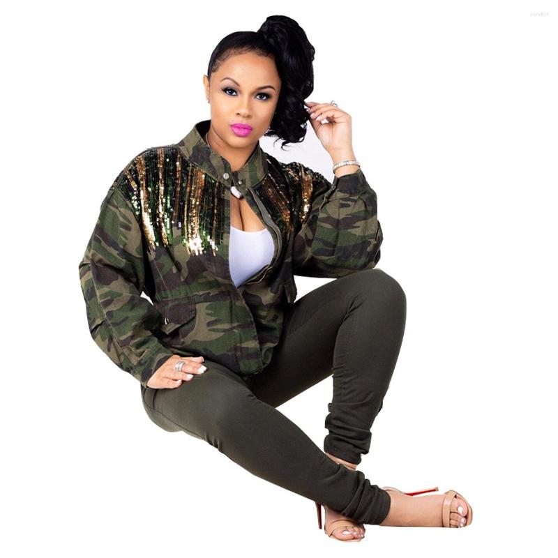 

Women' Trench Coats European Style Woman Coat Bling Female Sequined Fashion Jackets, Green