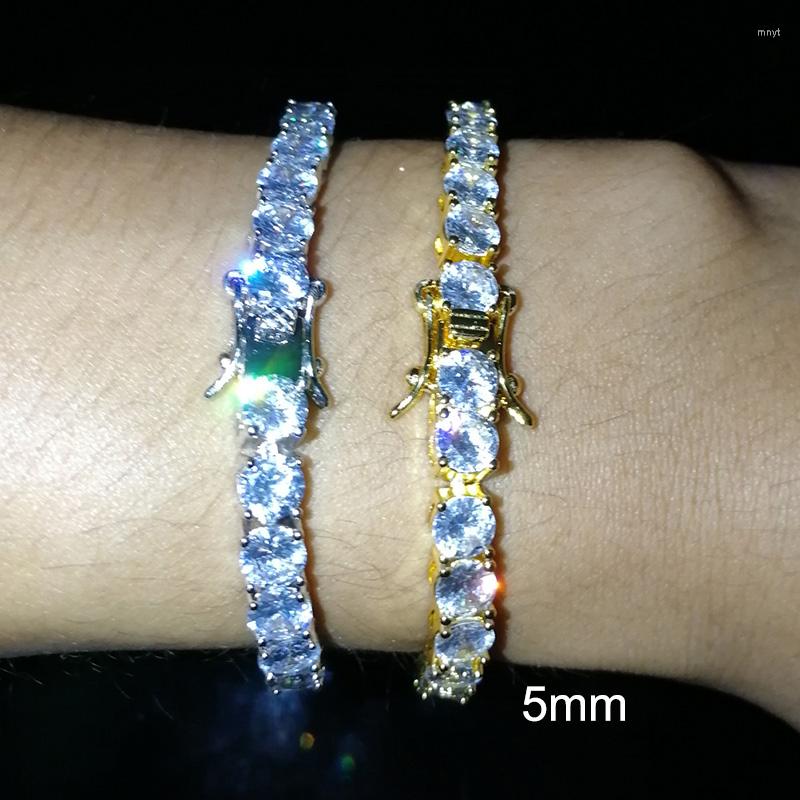 

Link Bracelets 3mm-5mm Cubic Zirconia Tennis Bracelet For Men Women Hip Hop Jewelry Iced Out 1 Row Bling Gold CZ Charms