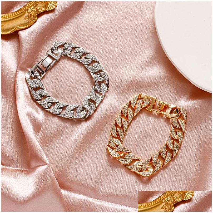 

Charm Bracelets Fashion Jewelry Thick Chain Bracelet Rhinstone Cuban Hiphop Drop Delivery Dhjvb