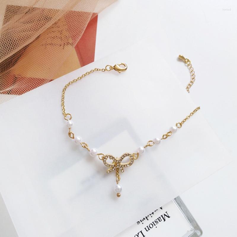 

Link Bracelets Bow Knot Bracelet Fashion Matching Jewelry Pearl Inlaid Zircon Student Street Style Temperament Wearing