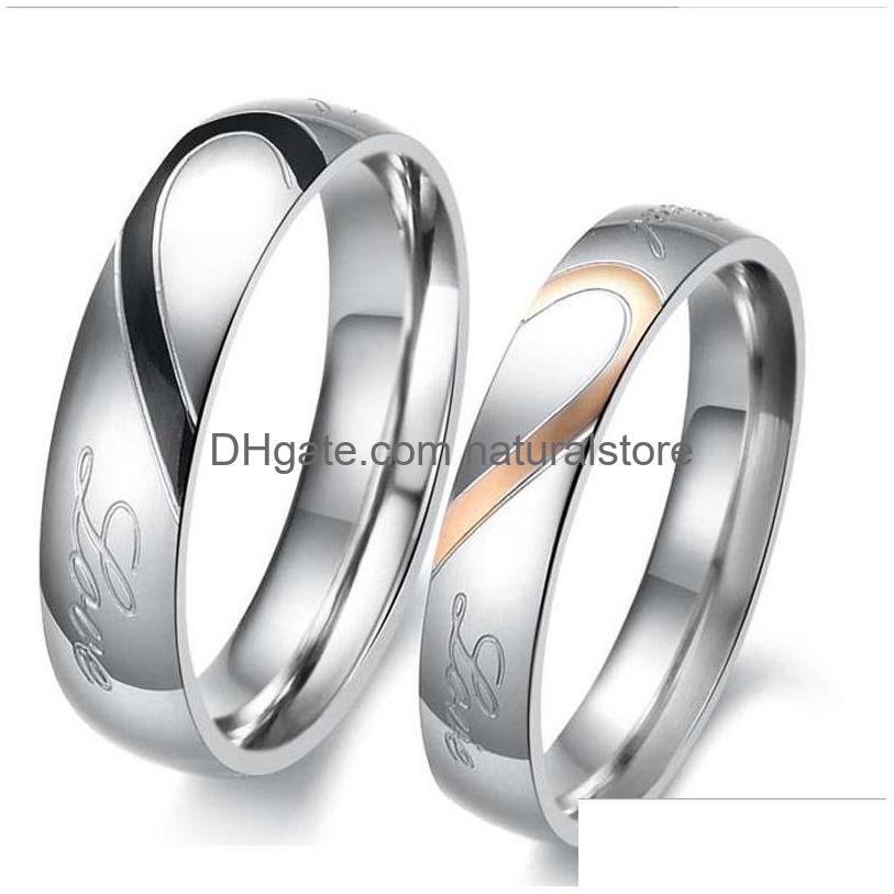 

Couple Rings Korean Style Trendly Fashion Love Heart Stitching Couples Titanium Stainless Steel Valentines Ring High Quality Drop De Dhr71