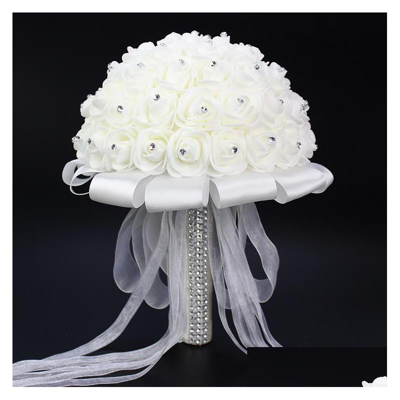 

Wedding Flowers Beautif White Ivory Bridal Bridesmaid Flower Bouquet Artificial Rose Crystal Bouquets Drop Delivery Party Events Supp Dhivp