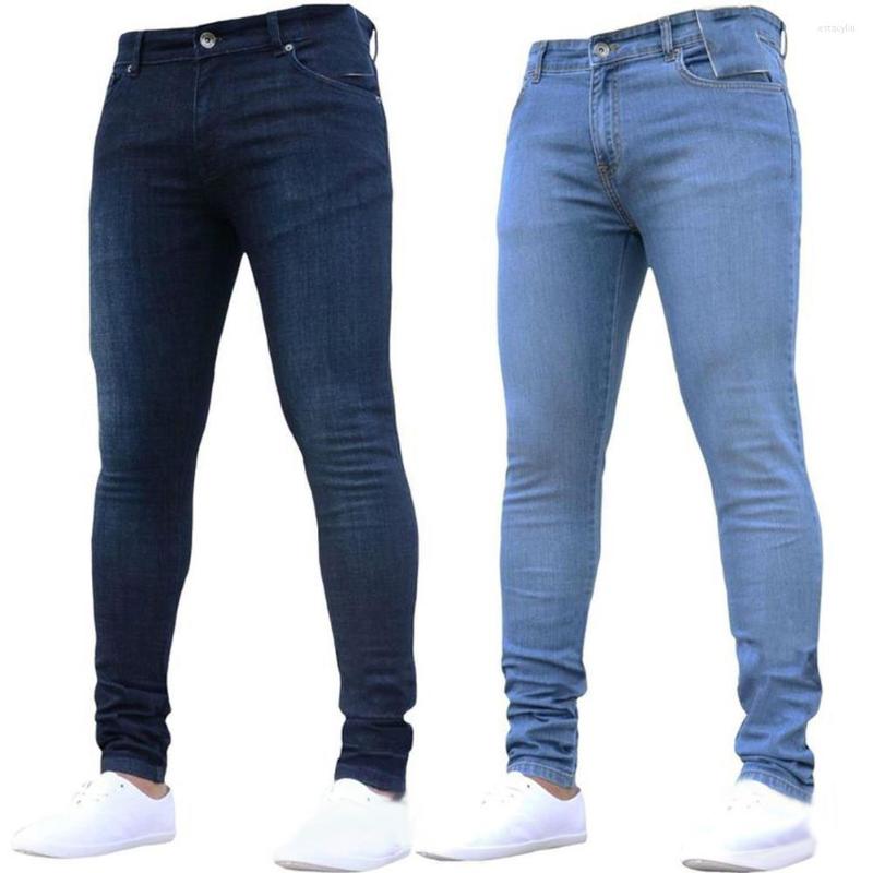 

Men' Jeans Mens Skinny Super Men Non Ripped Stretch Denim Pants Elastic Waist Big Size European Long Trousers, Light blue