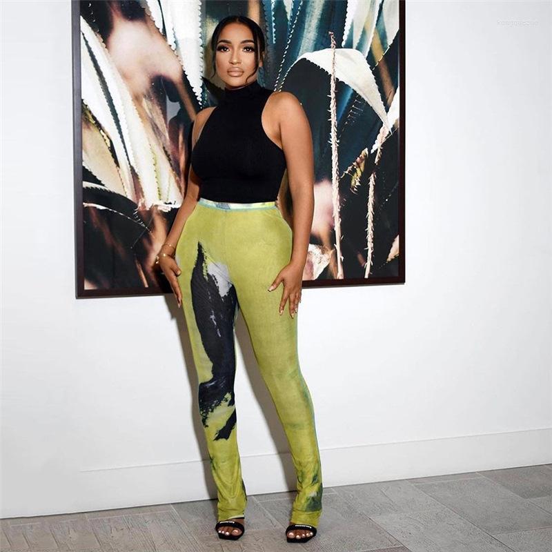 

Women' Pants Fall 2022 Fashion Digital Print Mesh Breathable Sexy And Street, Green