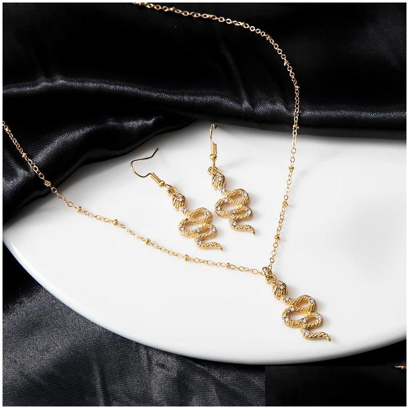 

Earrings Necklace Fashion Jewelry Set Rhinestone Snake Pendant Drop Delivery Sets Dh5Xe, As the picture