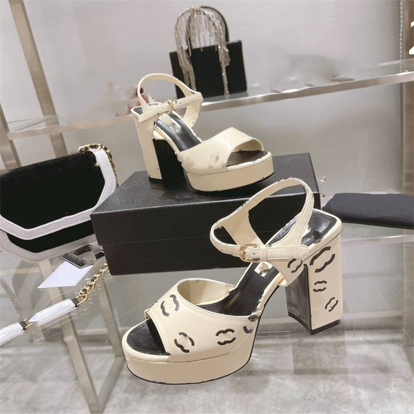 

Summer Popular Women Sandals Channel Luxury Brand Business Dress Wedding Party Leather High Heels Casual Flat Slippers 03-034