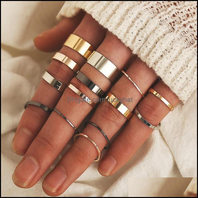 

Cluster Rings 14 Pcs/Set Fashion Gold Sier Black Set For Women Mix Boho Vintage Round Knuckle Ring Female Jewelry Gifts Wholesale Dr Otk2J