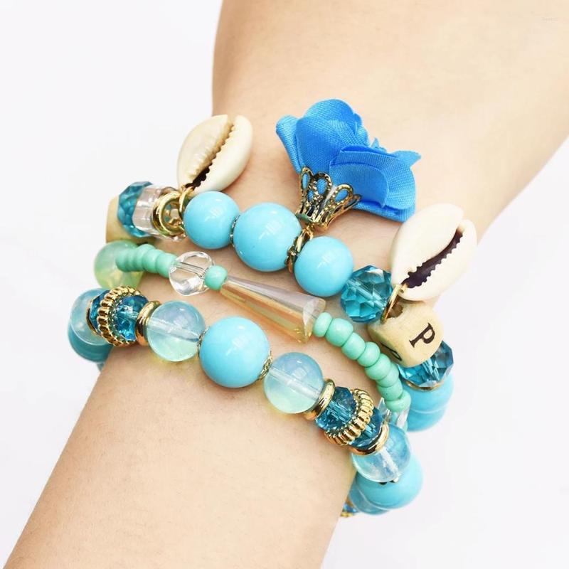 

Link Bracelets 4pcs/set Cute Boho & Bangles Fashion Beaded With Shell Pendant Flower For Women Girl Summer Beach Jewelry