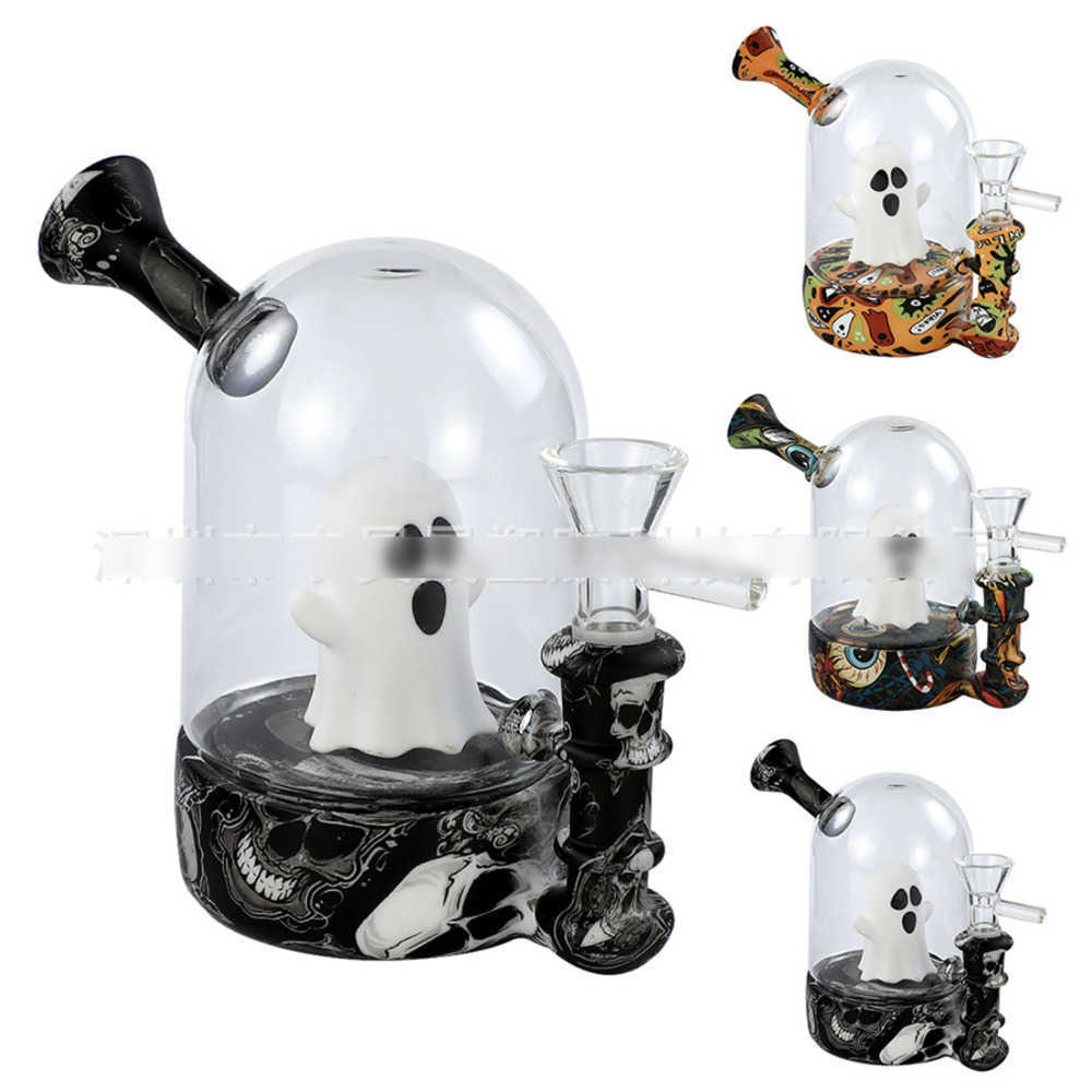 

4.8inches Ghost Glass Pipe Hookahs water bongs with bowls floats Tobacco silicone smoking pipe detachable smoke stem