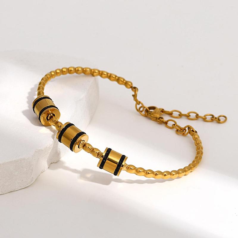 

Link Bracelets AENSOA Simple Women Men Stainless Steel Lucky Beads Gold Silver Color Punk Bracelet For Lover Couple Jewelry