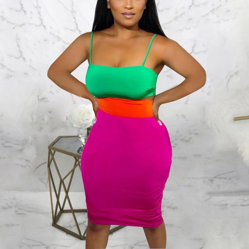 

Casual Dresses Sexy For Women Spaghetti Strap Color Block Square Neck Bodycon High Waisted Knee Length Evening Night Party Club Vestido, Sexy dress