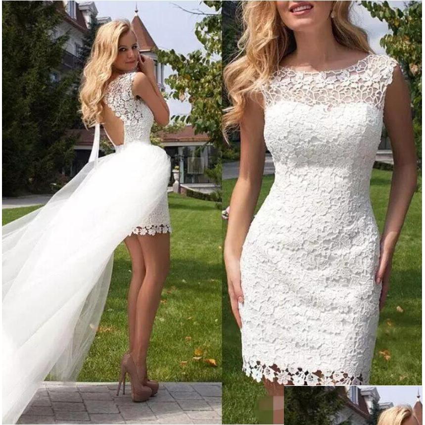 

Sheath Wedding Dresses Mini Short Bridal Gowns Detachable Train Sexy Open Back Fl Lace Dress Drop Delivery Party Events Dhiv9, Pink