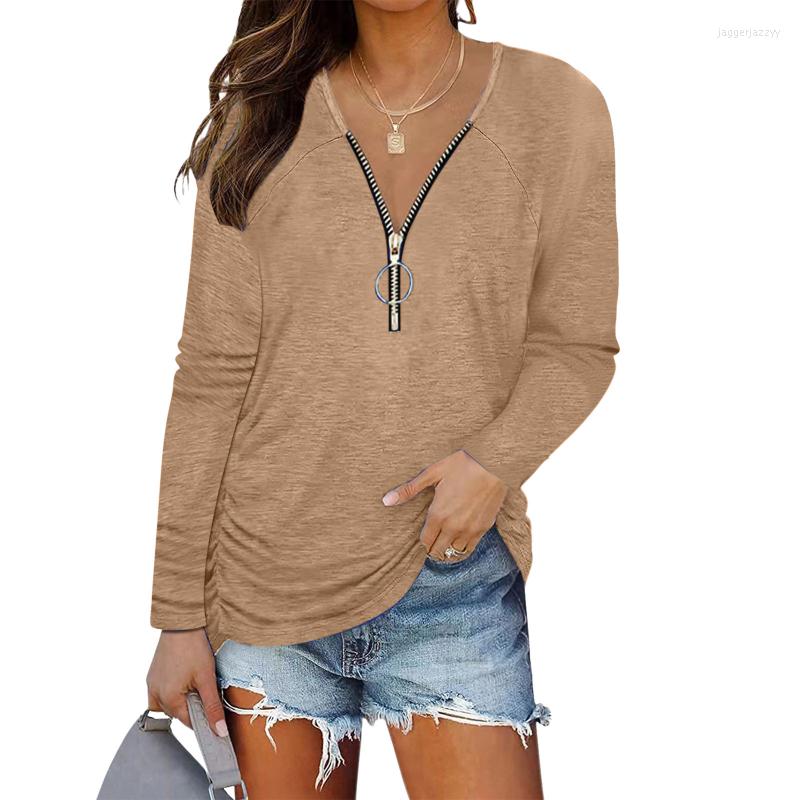 

Women' T Shirts Women' Top Autumn Winter Fashion Long Sleeve Zipper Cotton T-Shirt Female Casual Pullover V-Neck Ladies Tops, Purple