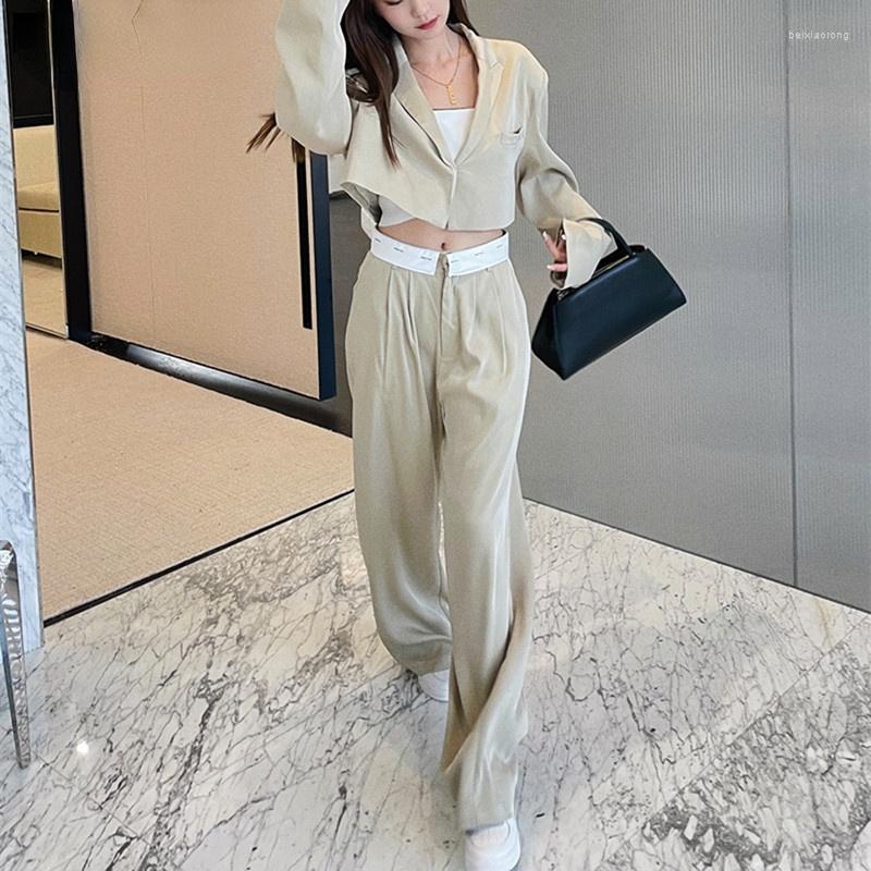 

Women' Two Piece Pants Spring Office Lady Blazer Sets Set Women Long Sleeve Short Coat Crop Top And Ensemble 2 Pieces Outfits, Picture color suit