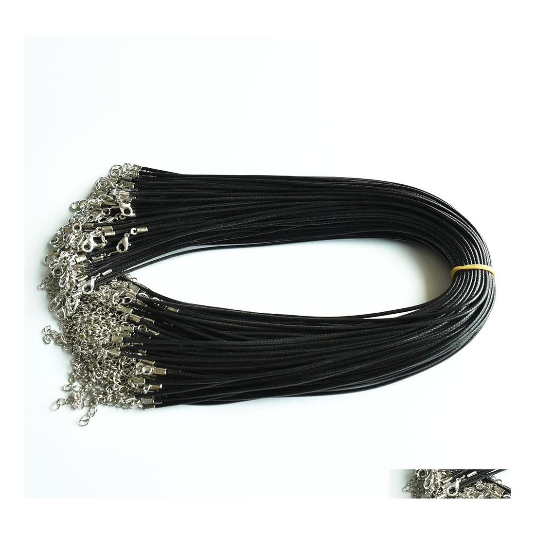 

Chains 100Pcs/Lot Black Wax Leather Rope Cord Necklace 45Cm Chain Lobster Clasp Diy Jewelry Accessories Drop Delivery Findings Compon Dh7Wf