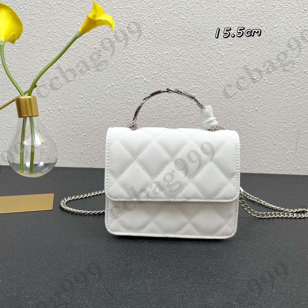 

CC Totes Mini Caviar Cowhide Top Handle Totes Bag Women Multi Pocket Wallets Classic Quilted Silver Metal Matelasse Chain Crossbody Shoulder Purse Designer Vani, Box