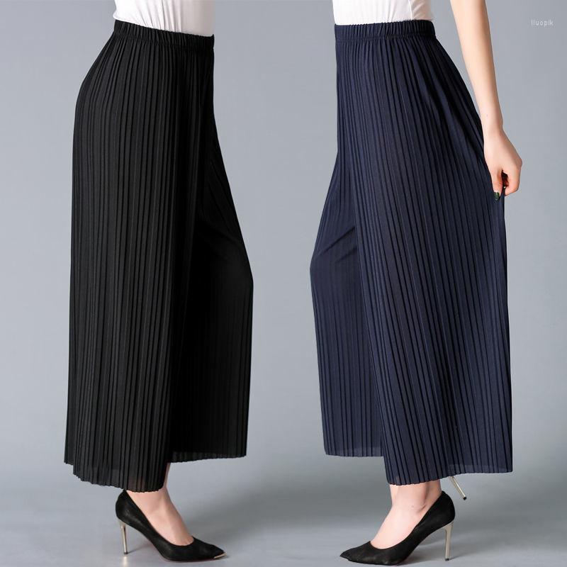 

Women's Pants Women 2022 Summer Middle-aged Wide-leg Female High Waist Loose Casual Trousers Ladies Solid Color Mother's T07, Black