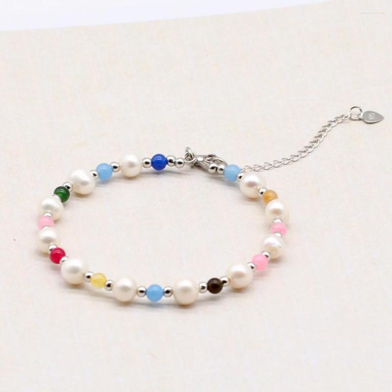 

Link Bracelets Natural Stone White Pearl Crystal Beads Braided For Women Bracelet GB006
