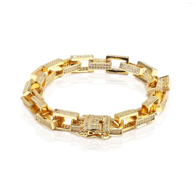 

Link Bracelets 7MM Men's Gold Bracelet Square Rock Stainless Steel Miami Cuban Chain Zircon