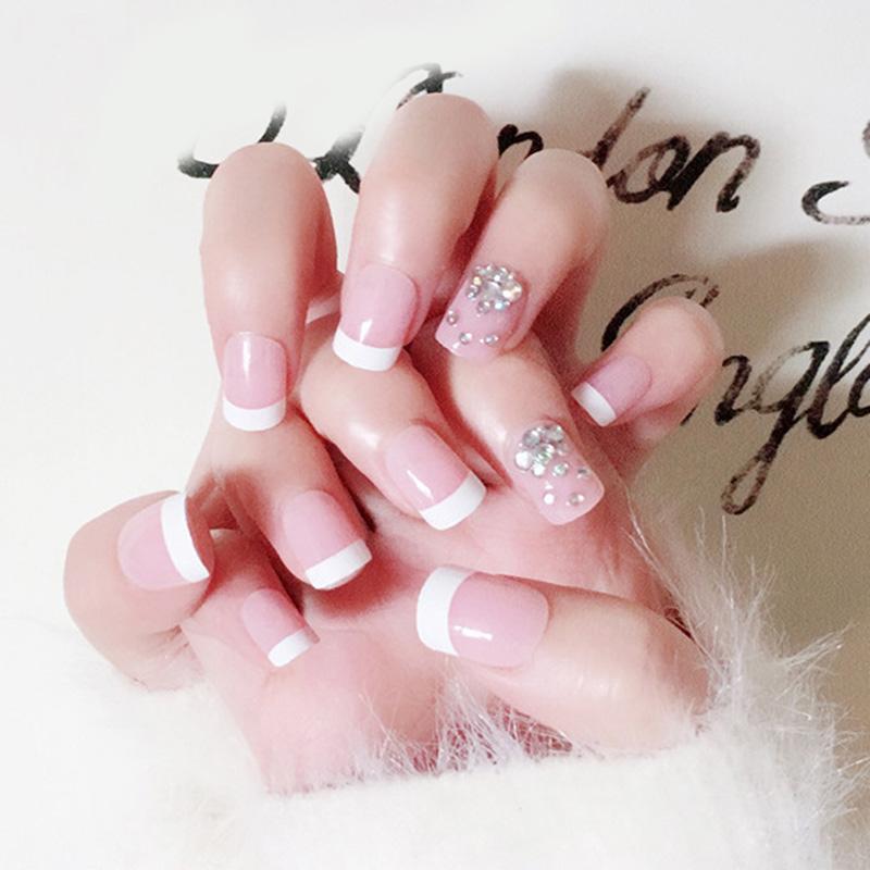 

Nail Art Kits 24pcs False Nails French Tips Design Fake Full Cover With Glue Mdf