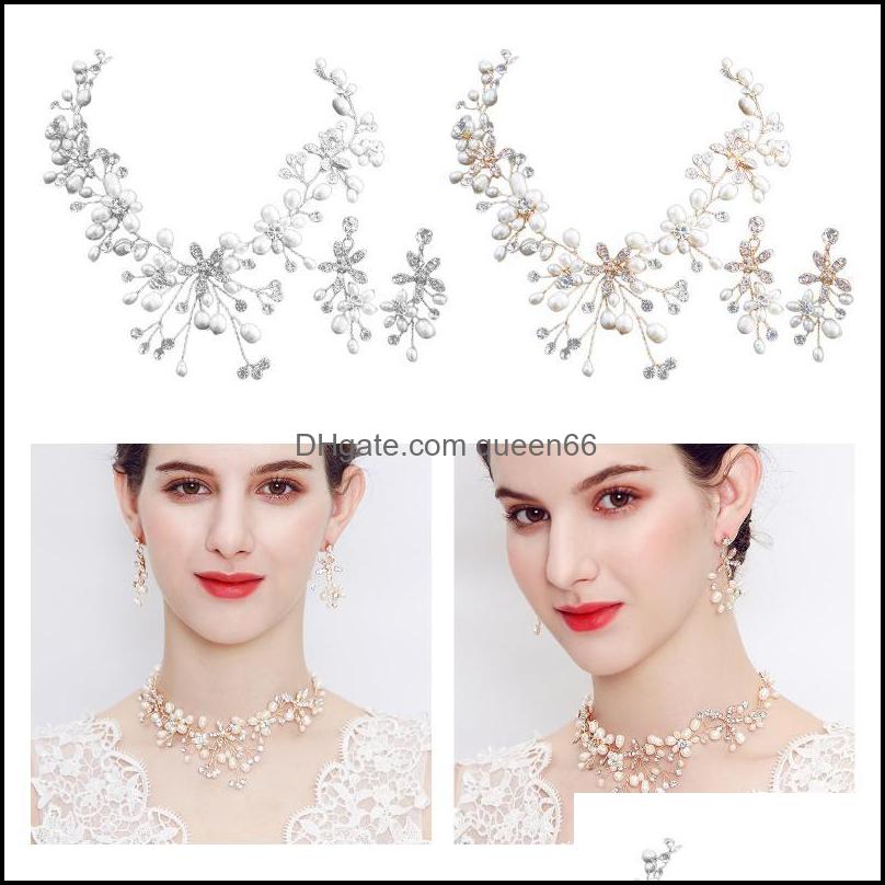 

Chokers Elegant Wedding Bridal Women Bohemian Necklace Dangle Earrings Set Teardrop Pearl Flower Party Statement Jewellery Drop Deli Otcvy