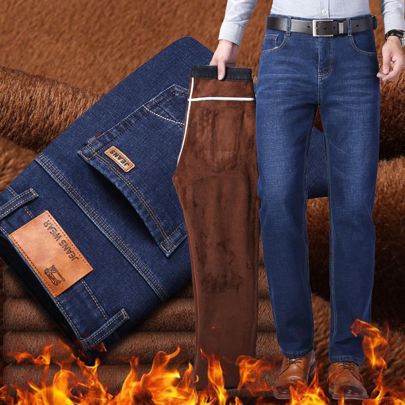 

Men's Jeans 2022 Men Warm High Quality Autumn Winter Thicken Fleece Long Trouser, 807- blue