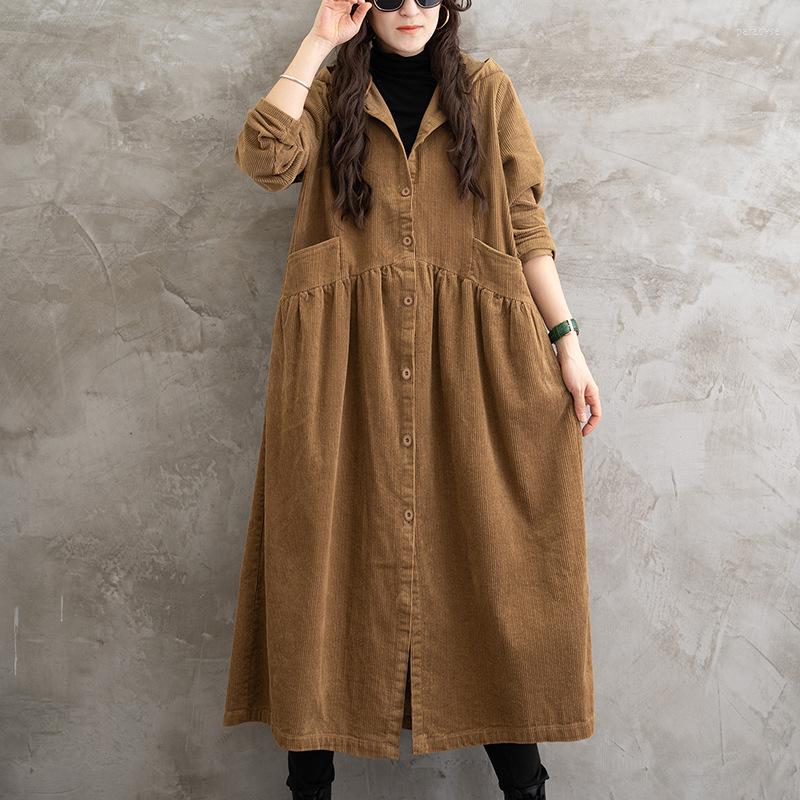 

Women's Trench Coats 2022 Autumn Solid Color Lengthened Hooded Long Sleeved Artistic Large Women's Corduroy Windbreaker Coat, Purple