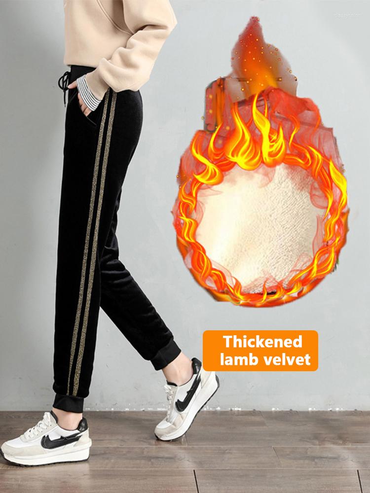

Women' Pants SVOKOR Thick Velvet Sportspants Lamb Wide Leg Nine-Point Drawstring Trousers Casual Fashion Winter Keep Warm Wear, Black thin