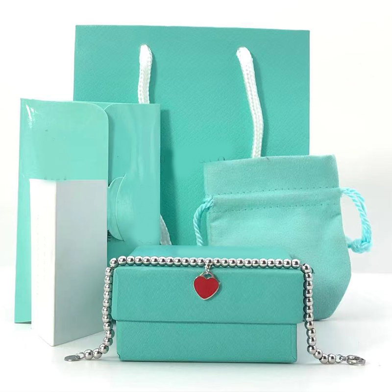 

Tif fany 10mm Heart Bracelet Women Stainless Steel Strands Bead chain on Hand Gifts for girlfriend Accessories Pink Red Blue wholesale