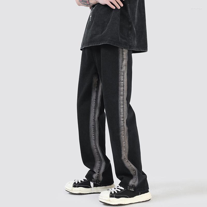 

Men's Jeans 2023 Streetwear Hip Hop Low Rise Baggy For Men Fashion Trousers Cross Denim Pants Long Straight Clothes Male Q59, Black