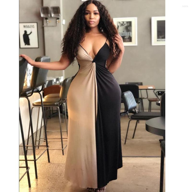 

Casual Dresses African Style Dress Women Spaghetti Strap 2022 Summer Deep V Neck Evening Party Night Club Vintage Female, Khaki dress