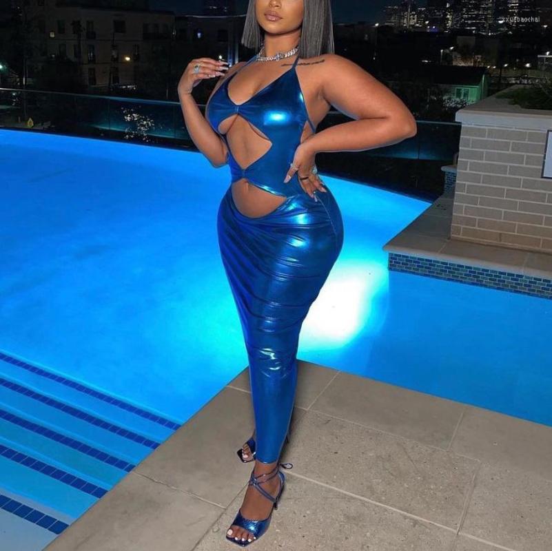 

Casual Dresses Sexy Pu Leather For Women Solid Shinny V Neck Sleeveless High Waisted Hollow Out Bodycon Elegant Evening Night Party, Sexy dress