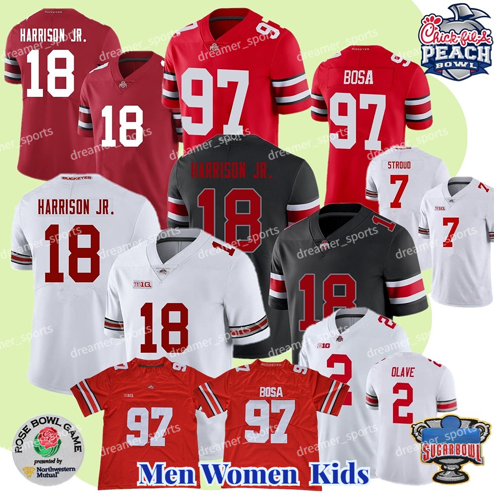 

NCAA Ohio State Buckeyes Football Jersey Sonny Styles 2023 Peach Bowl 7 Stroud College Marvin Harrison Jr.Bosa Ezekiel Elliott Smith-Njigba Fields Red White Custom, White jersey+peach bowl