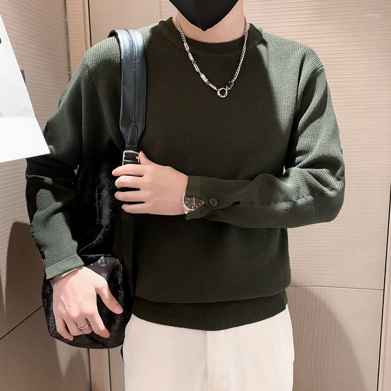 

Men' Sweaters Fashion O-Neck Knitted Button Solid Color All-match Sweater Men' Clothing 2022 Autumn Casual Pullovers Loose Korean Tops, Black
