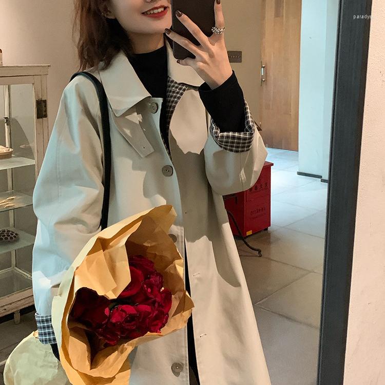 

Women's Trench Coats 2022 Women Autumn Coat With Belt High Waist Loose Style Inner Plaid Femme Casaco Abrigo Streetwear, Beige