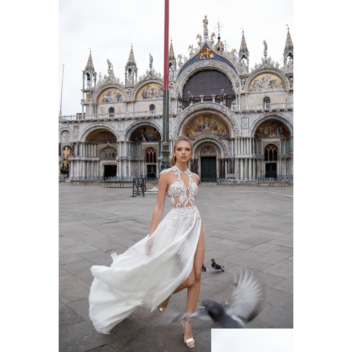 

A-Line Wedding Dresses Fashion Lace Applique Beaded Thigh High Slits Gowns Plus Size Dress With Sash Drop Delivery Party Events Dhkcf, Pink