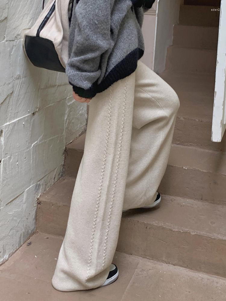 

Women's Pants Autumn Winter Knitted Straight For Women High Waist Korean Fashion Elegant Trousers Female Wide Leg Streetwear, Black