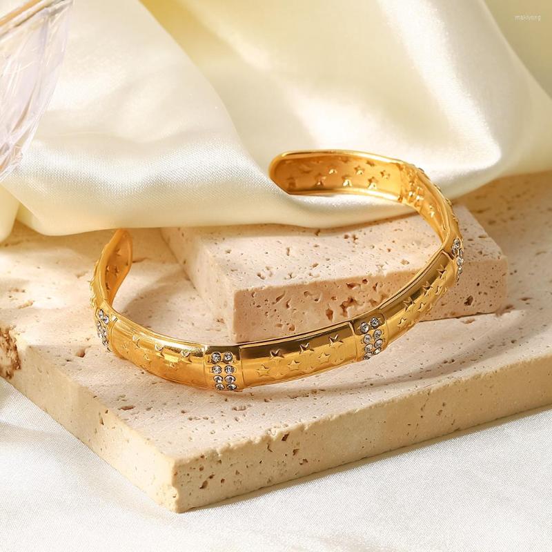 

Link Bracelets Uworld Fashion 18k Gold Plated Stainless Steel Jewelry Wide Cubic Zircon Embossed Star Bracelet Bijoux Femme Luxe