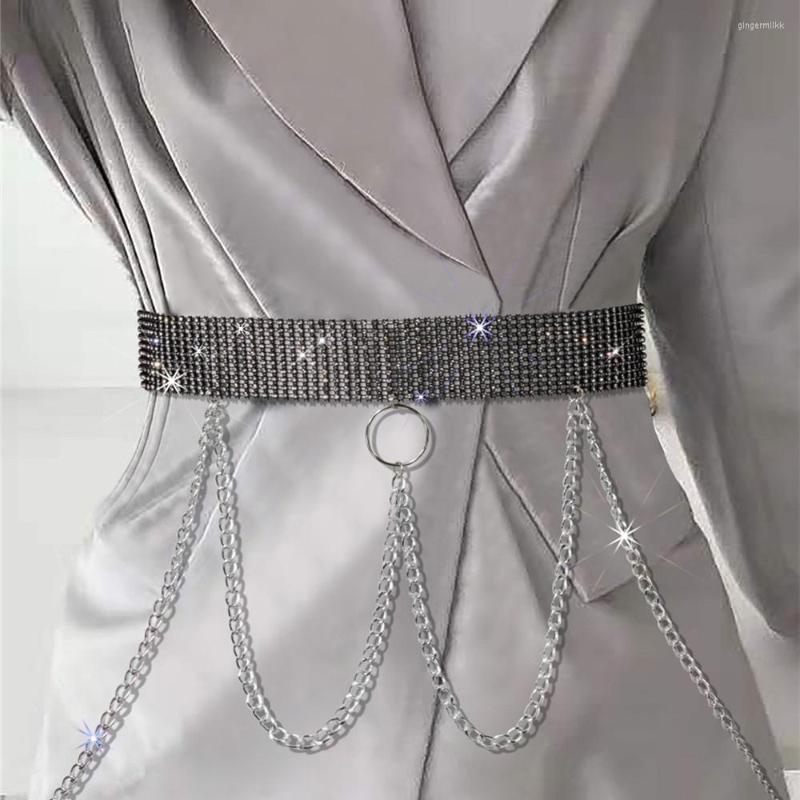 

Belts Women Shiny Belt Waist Link Chain Crystal Diamond Waistband Full Rhinestone Luxury Wide For Dress Jewelry Belly, Black